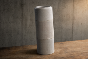 Miniatura eksperckiego artykułu: fragment ceramicznego systemu kominowego Schiedel na neutralnym, industrialnym tle, ukazujący fakturę ceramiki i detale łączeń.